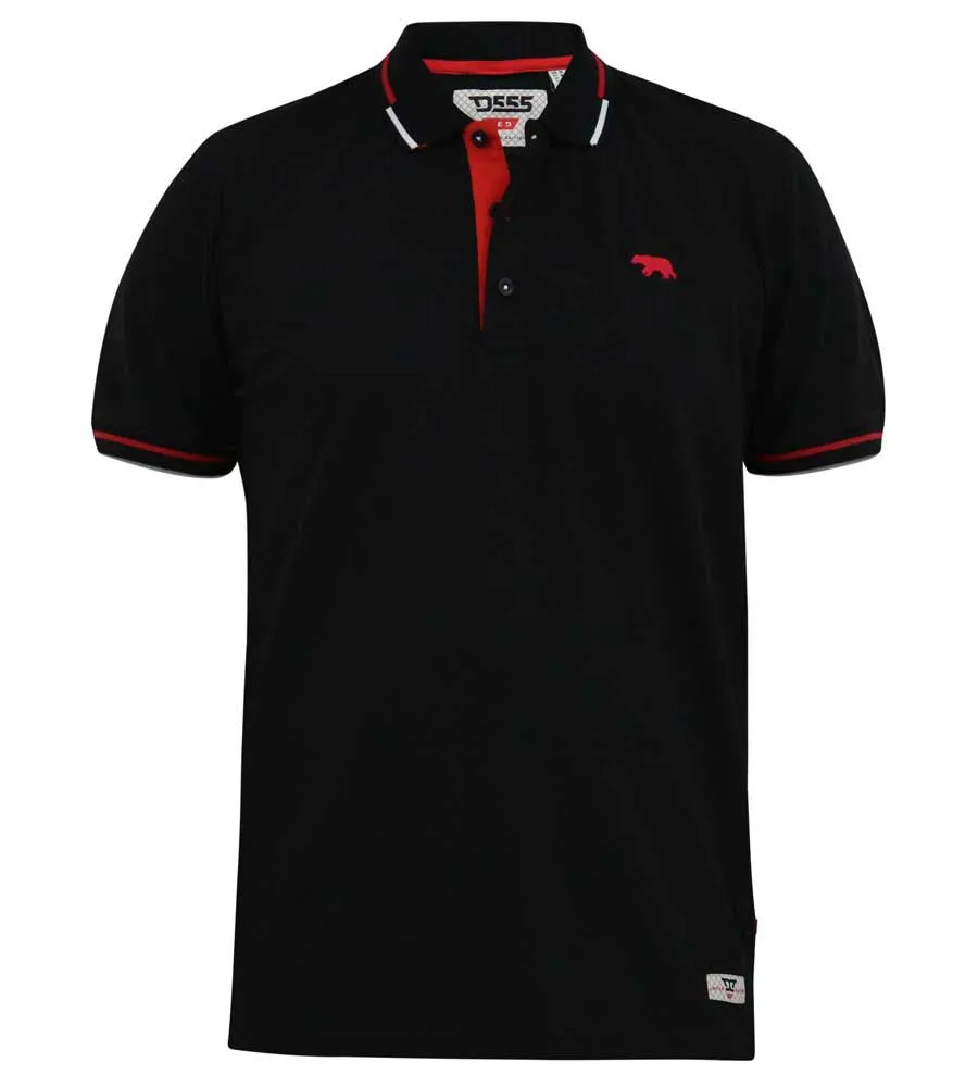 D555 Mens Black Pique Polo Shirt With Cuff and Collar Tipping Detail (SALFORD 2)